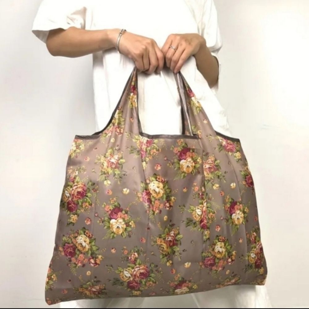 Floral Print Shoulder Tote Bag, Portable  collapsible shopping bag